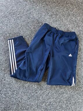 adidas Navy and White Kids Joggers with Side Stripes